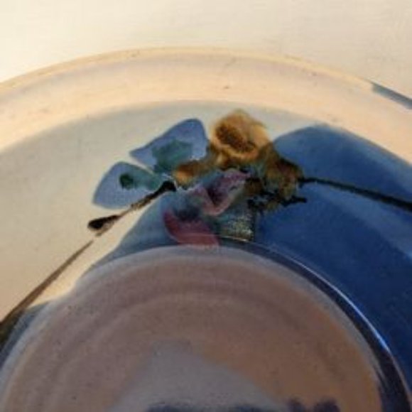 Large 10" Blue/Cream Floral Handmade Pottery Bowl - Picture 5 of 5